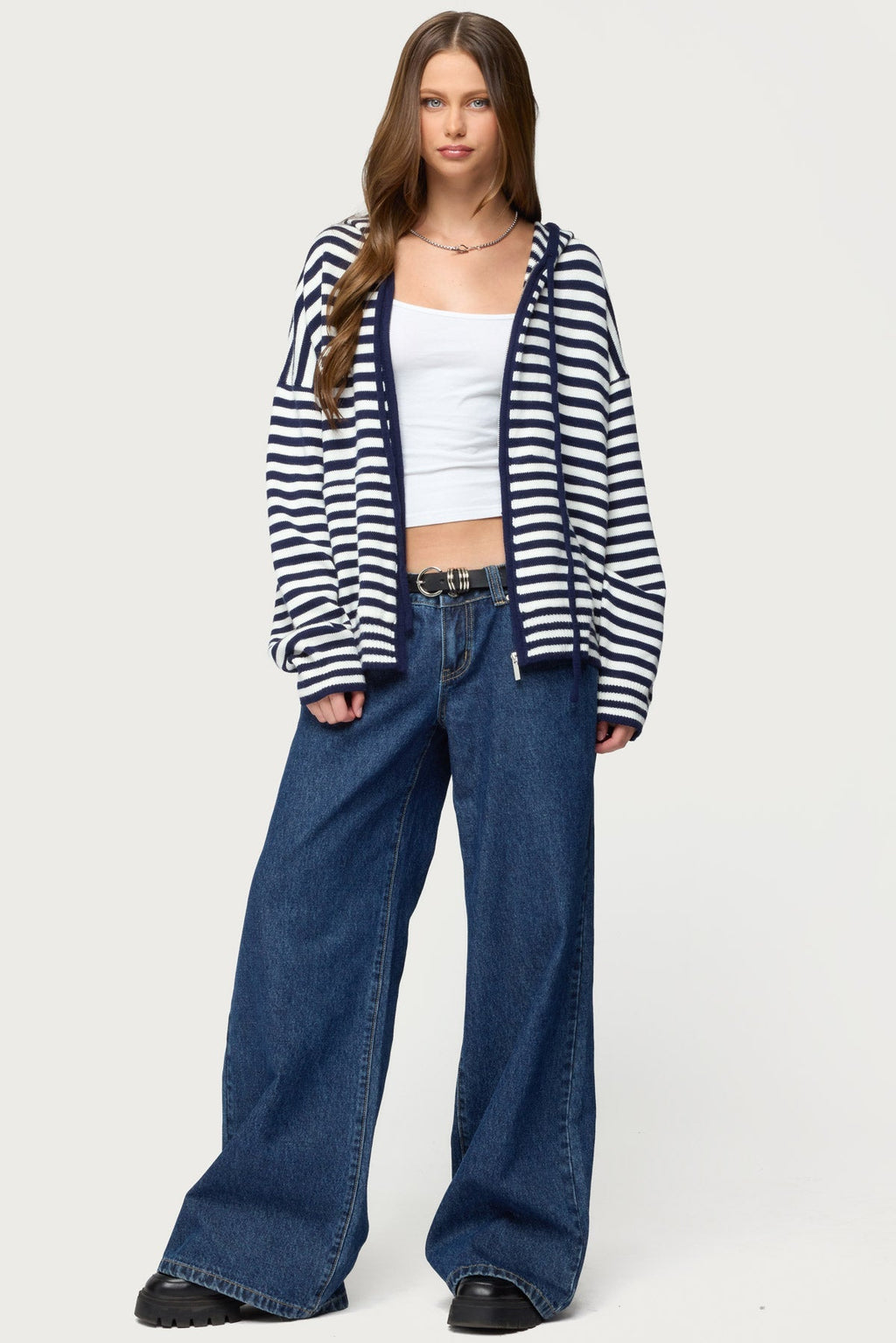 Safari Striped Knit Zip Up Hoodie