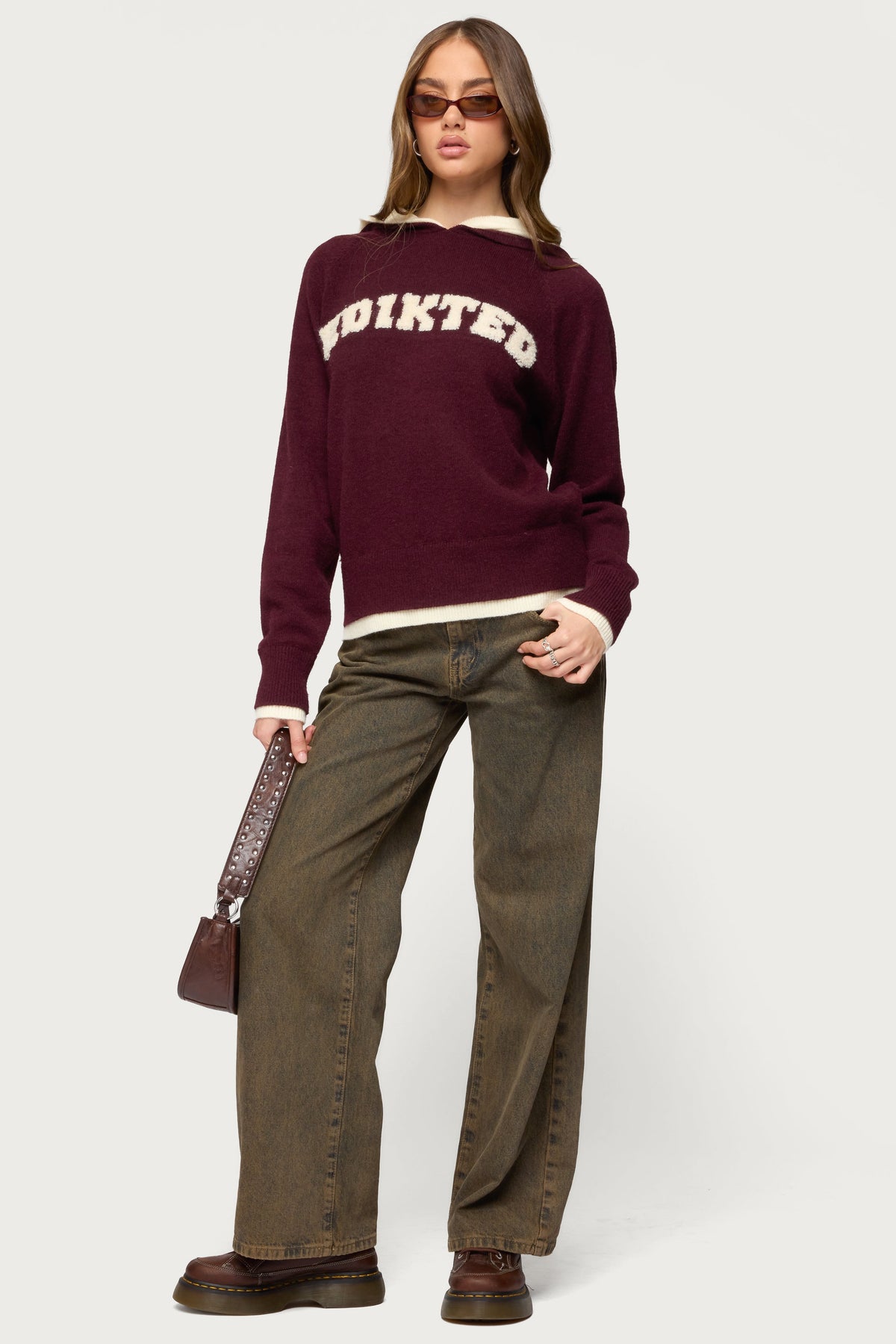 Edikted Varsity Contrast Layered Knit Hoodie