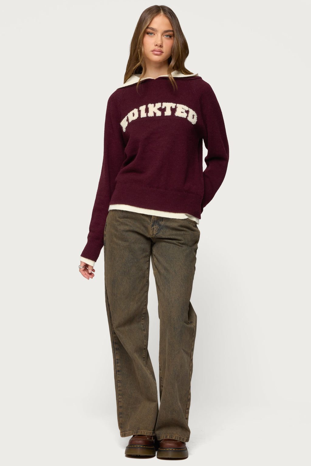 Edikted Varsity Contrast Layered Knit Hoodie