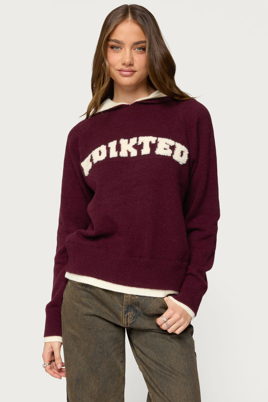 Edikted Varsity Contrast Layered Knit Hoodie