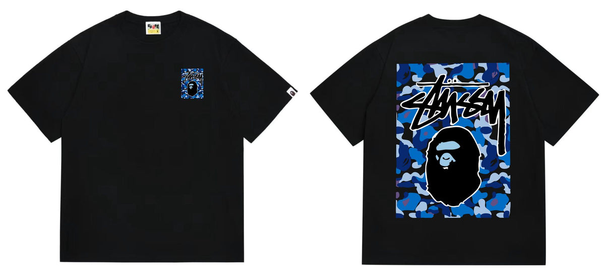BAPE Blue Camo Black Ape Graphic T-Shirt