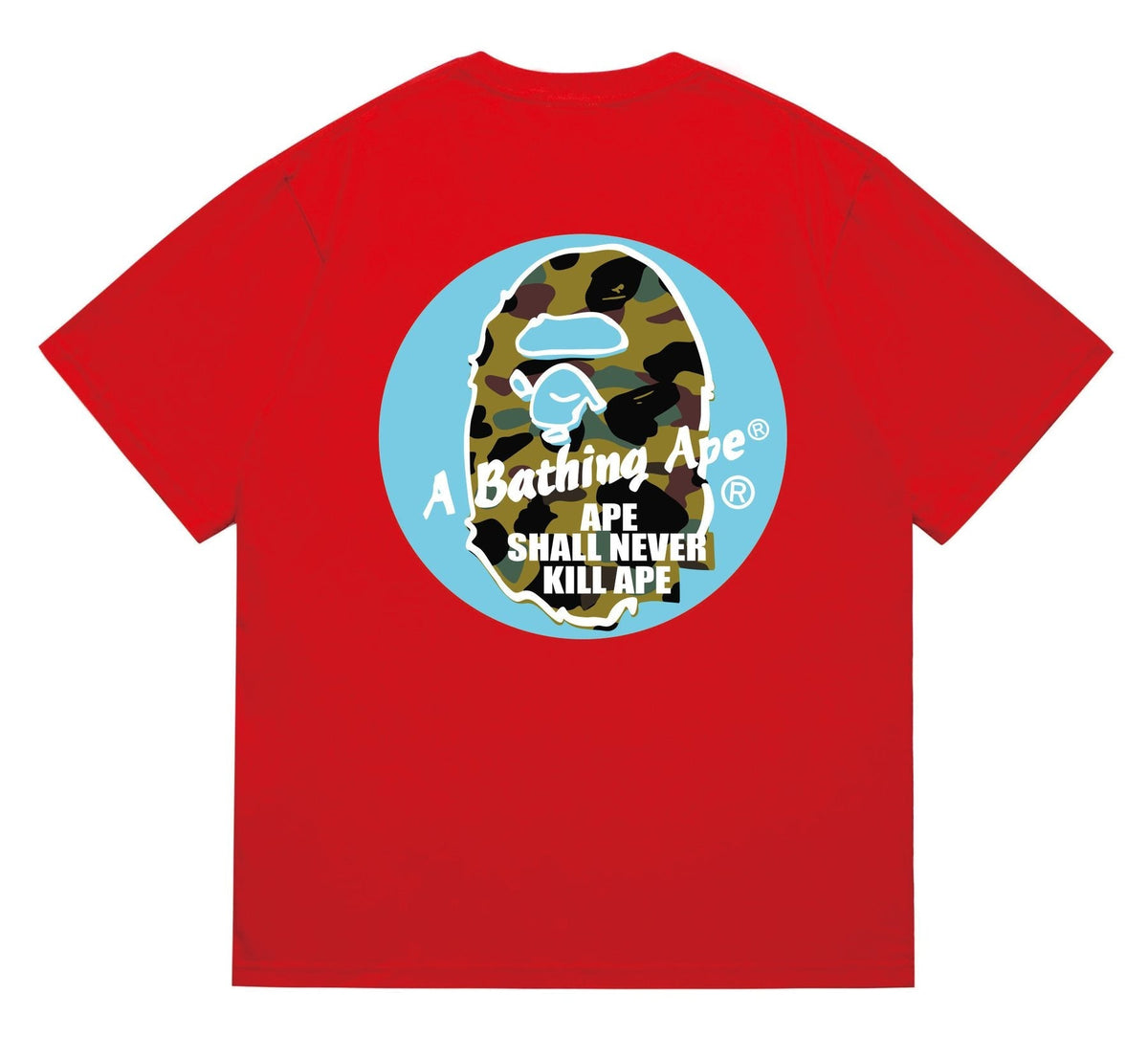 BAPE Blue Accent Camo Ape Circle Graphic T-Shirt
