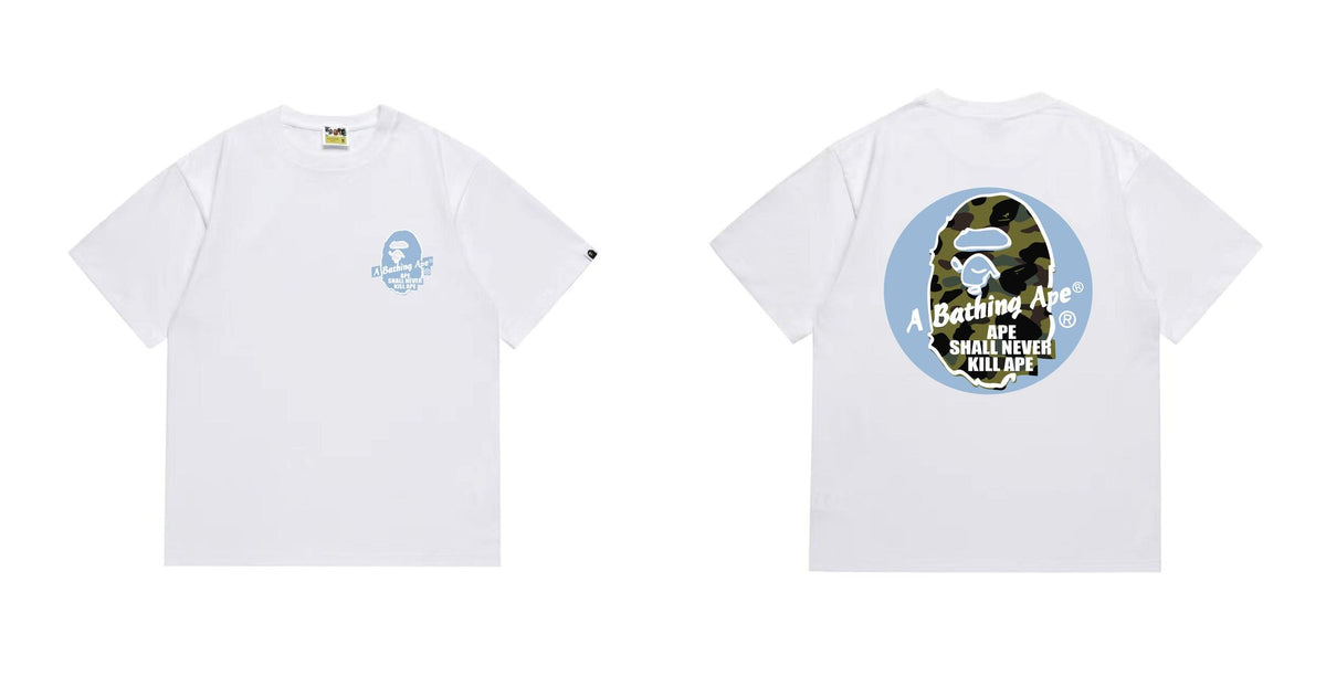 BAPE Blue Accent Camo Ape Circle Graphic T-Shirt
