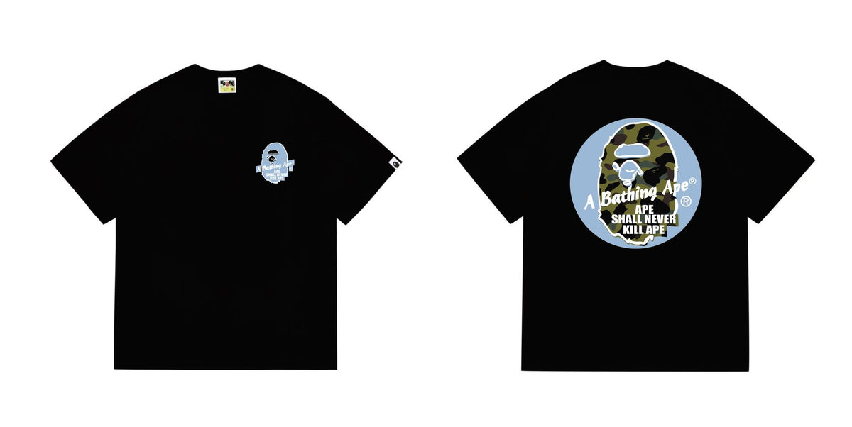 BAPE Blue Accent Camo Ape Circle Graphic T-Shirt