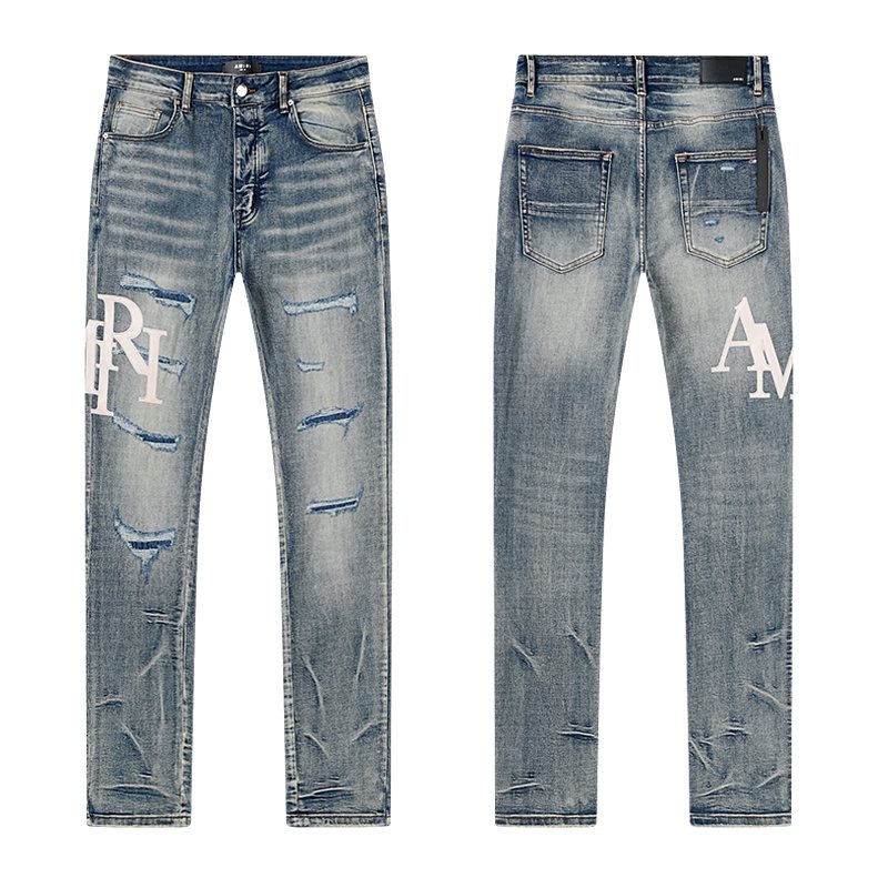 AMIRI Light Blue Distressed Letter Graphic Jeans