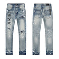 Amiri Light Blue Distressed Leg Print Jeans