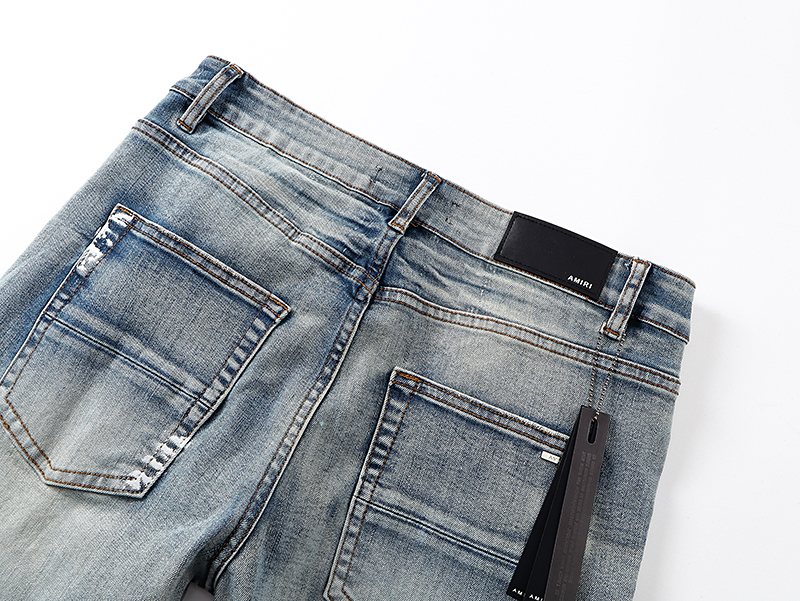 Amiri Light Blue Distressed Leg Print Jeans