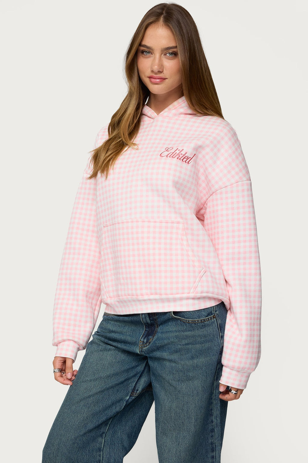 Edikted Gingham Oversized Hoodie