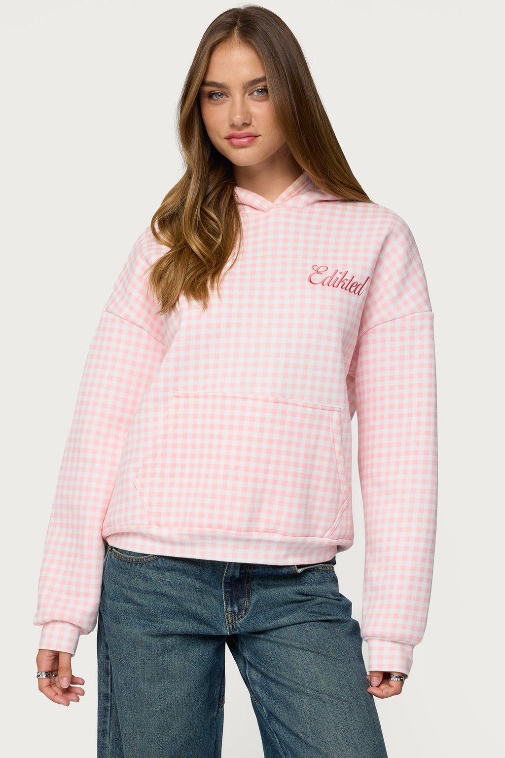 Edikted Gingham Oversized Hoodie