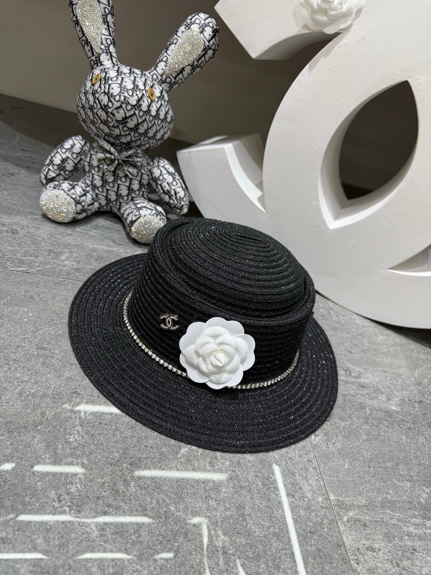 Chanel Linen Concave Crown Flat-Brimmed Hat