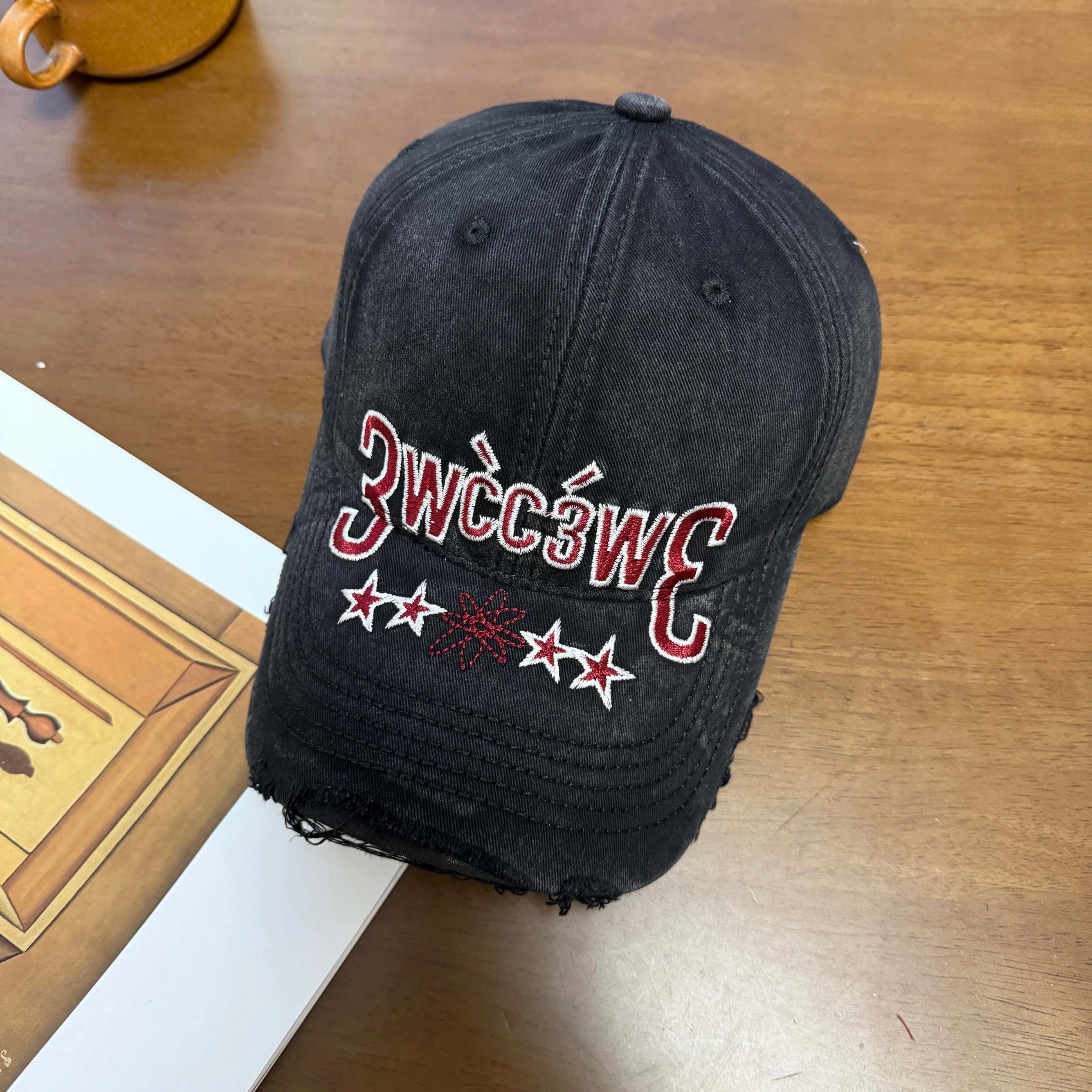 Distressed Washed Frayed-edge Lettered Cap